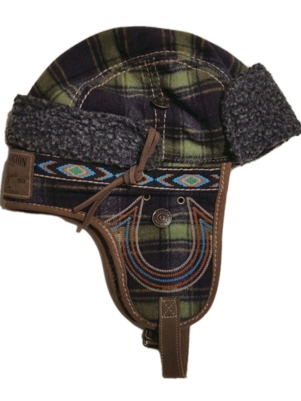 True religion Plaid Flap Embroidered Aviator Size S/M.